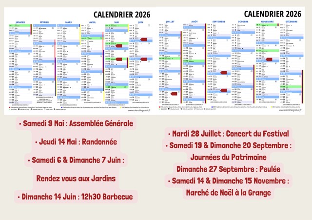 Calendrier 2026